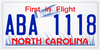 NC license plate ABA1118