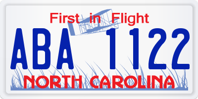 NC license plate ABA1122