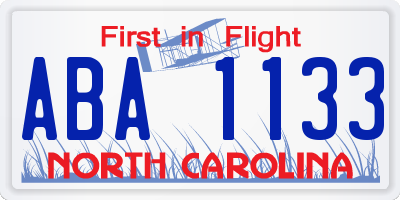 NC license plate ABA1133