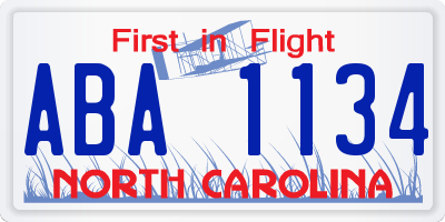 NC license plate ABA1134
