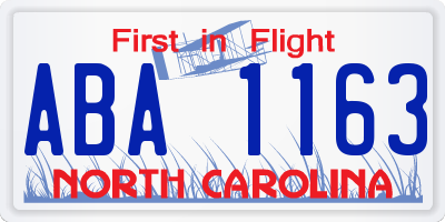 NC license plate ABA1163