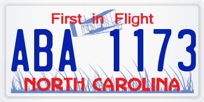 NC license plate ABA1173