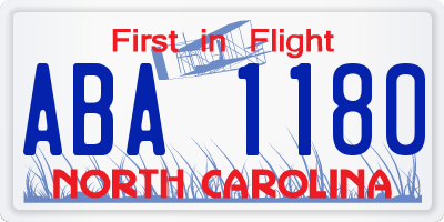 NC license plate ABA1180