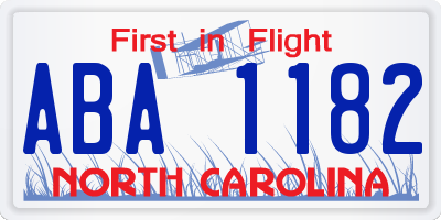 NC license plate ABA1182