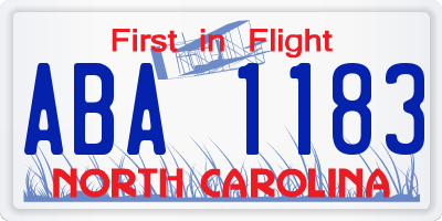 NC license plate ABA1183