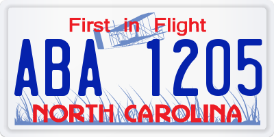 NC license plate ABA1205