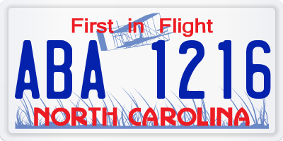 NC license plate ABA1216