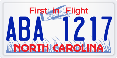 NC license plate ABA1217