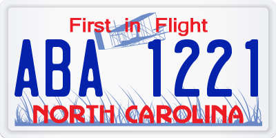 NC license plate ABA1221
