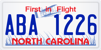 NC license plate ABA1226