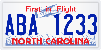 NC license plate ABA1233
