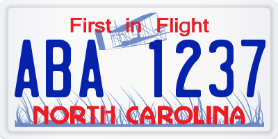 NC license plate ABA1237