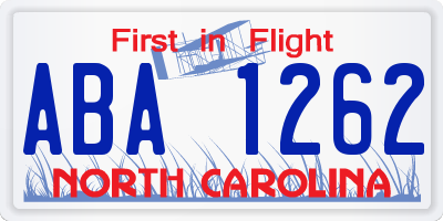 NC license plate ABA1262