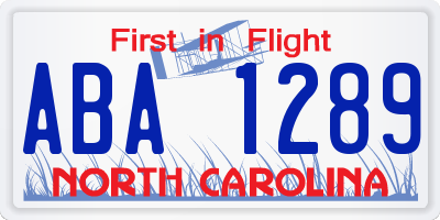 NC license plate ABA1289