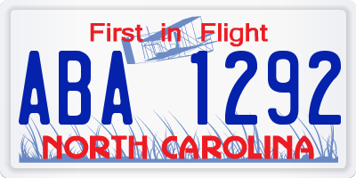 NC license plate ABA1292