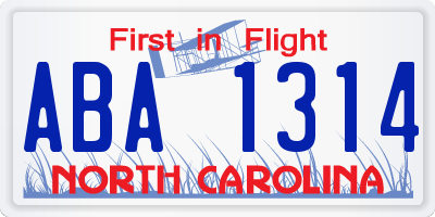 NC license plate ABA1314