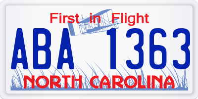 NC license plate ABA1363