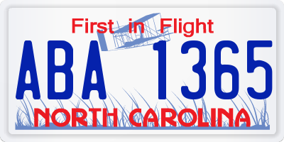 NC license plate ABA1365