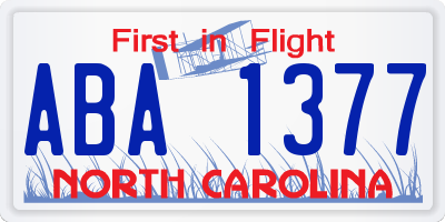 NC license plate ABA1377
