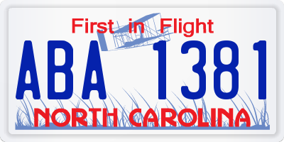 NC license plate ABA1381