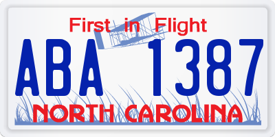 NC license plate ABA1387
