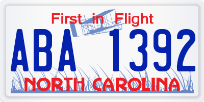 NC license plate ABA1392