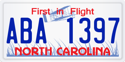 NC license plate ABA1397