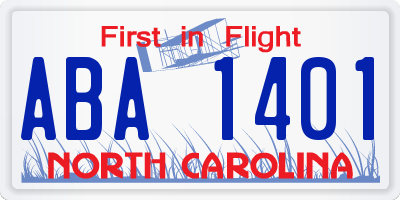 NC license plate ABA1401
