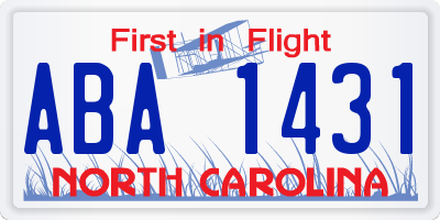 NC license plate ABA1431