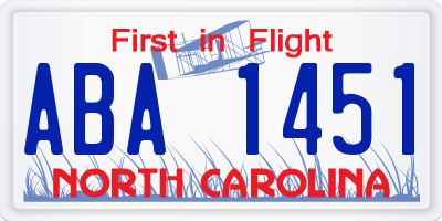 NC license plate ABA1451