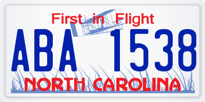 NC license plate ABA1538