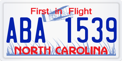NC license plate ABA1539