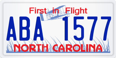 NC license plate ABA1577