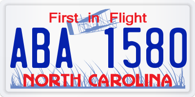 NC license plate ABA1580