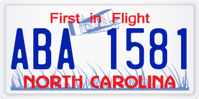 NC license plate ABA1581