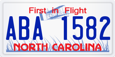 NC license plate ABA1582