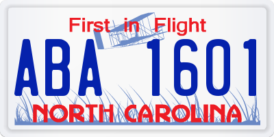 NC license plate ABA1601