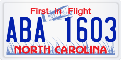 NC license plate ABA1603
