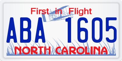 NC license plate ABA1605