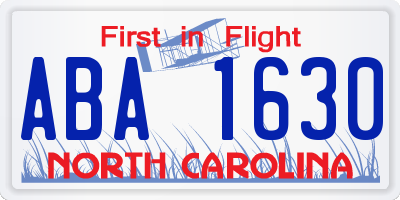 NC license plate ABA1630