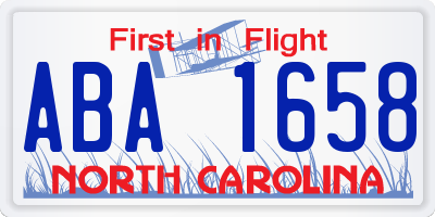 NC license plate ABA1658