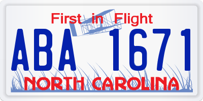 NC license plate ABA1671