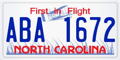 NC license plate ABA1672
