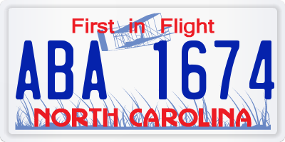 NC license plate ABA1674