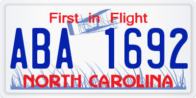 NC license plate ABA1692