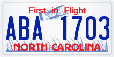 NC license plate ABA1703