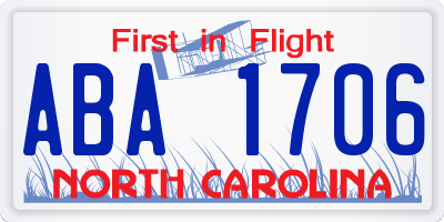 NC license plate ABA1706