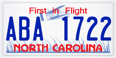NC license plate ABA1722
