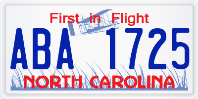 NC license plate ABA1725