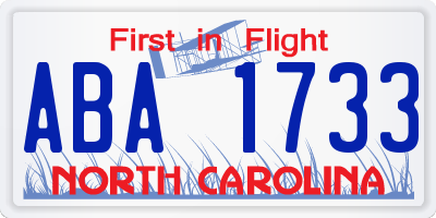 NC license plate ABA1733